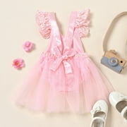 IBTOM CASTLE Baby Girl 1st Birthday Outfit Lace Tulle Romper Princess Tutu Dress Headband Shiny ONE Cake Smash Photo Shoot Clothes 12-18 Months Pink