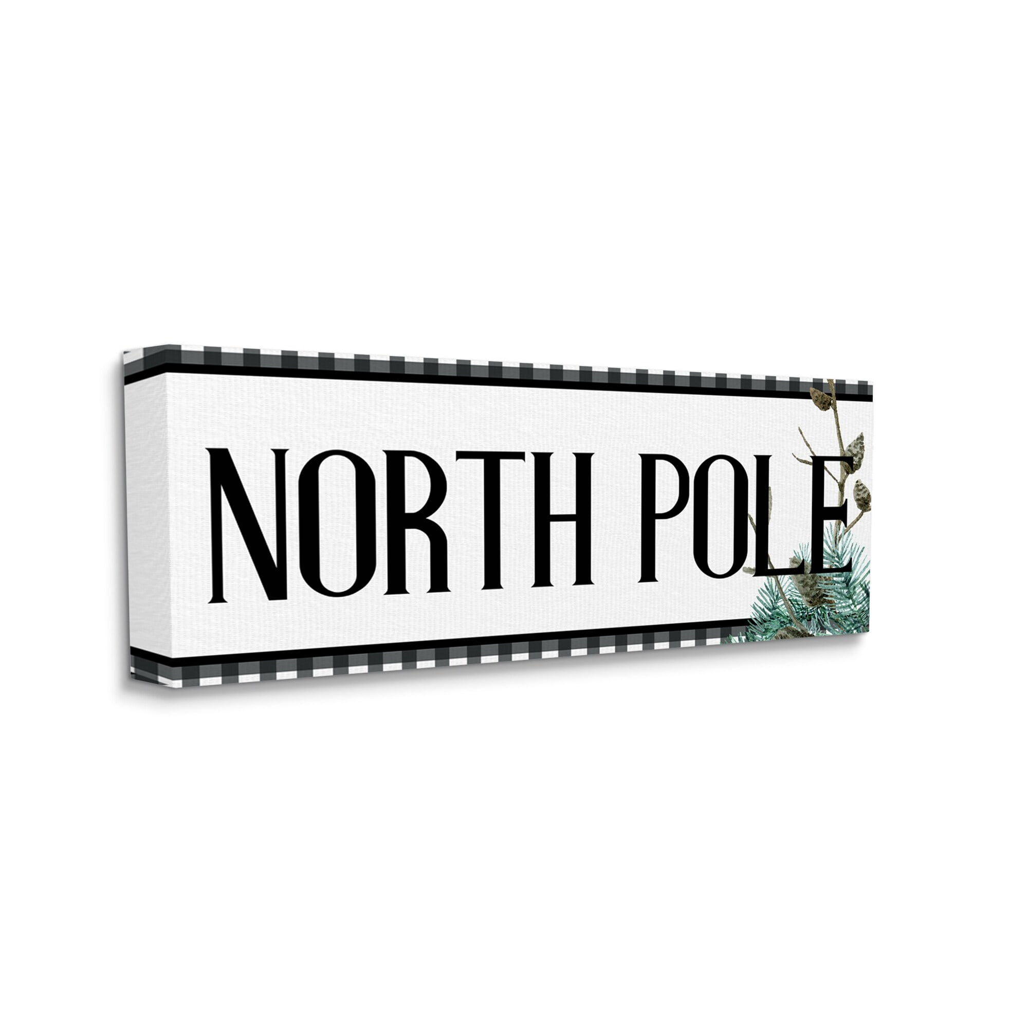 Stupell Industries North Pole Typography Black Plaid Winter Pinecone Foliage, 48 x 20,Design by Kim Allen