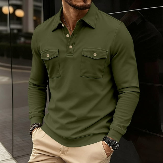 pstuiky camisetas de manga larga para hombre, Sudadera con capucha y múltiples bolsillos para hombre, de color liso, con solapa y manga larga Tops de hombre l