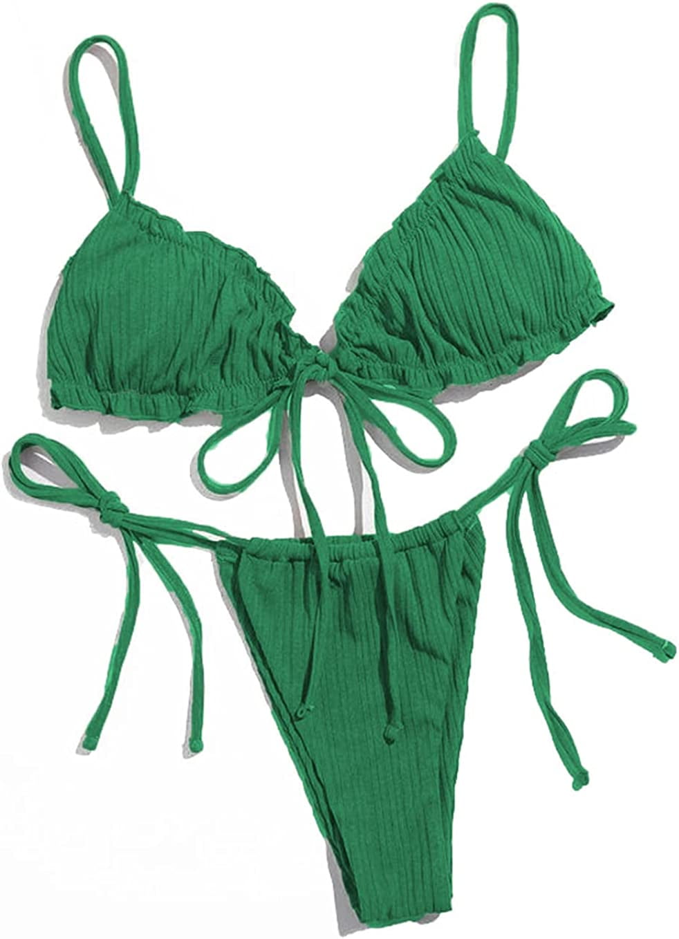 Lilosy Sexy Ribbed Padded String Thong Brazilian Bikini Swimsuit Set