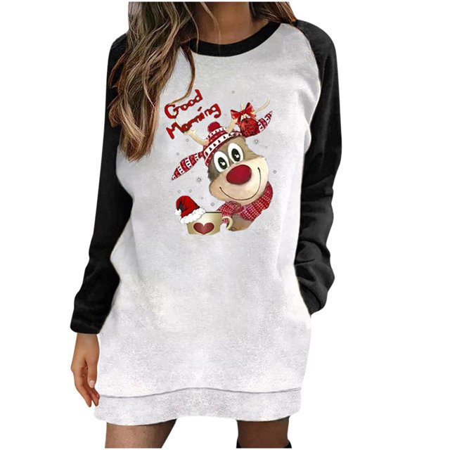 Top de suéter largo de manga larga con cuello en O y estampado informal de moda para mujer Fridja fksj1021
