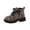 Brown, variant on Girls Zebra Print Combat Ankle Boots Big Kids Side Zipper Lace Up Retro Fashion Short Booties Soft Non-Slip Platform Comfort Single Boots