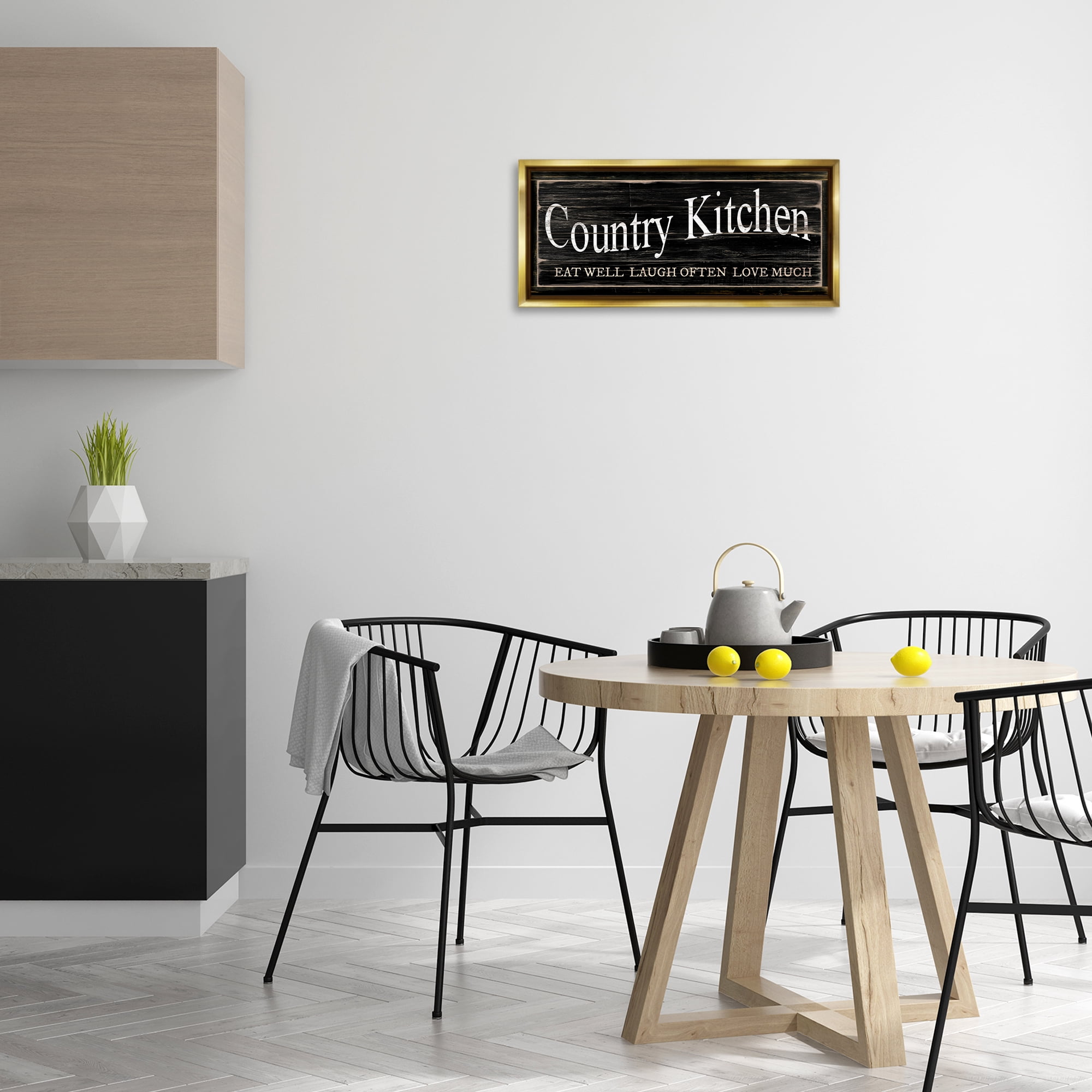 Stupell Industries Rustic Country Kitchen Typography Painting Gold Floater Framed Canvas Art Print Wall Art, 25 x 11