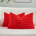 thumbnail image 2 of Red Striped Decorative Throw Pillow Covers 12 x 20 Inch Set of 2, Square Fall Decorations Couch Pillow Case, Soft Cozy Faux Rabbit Fur Front & Velvet Back, Modern Decor for Home Bedroom, 2 of 7