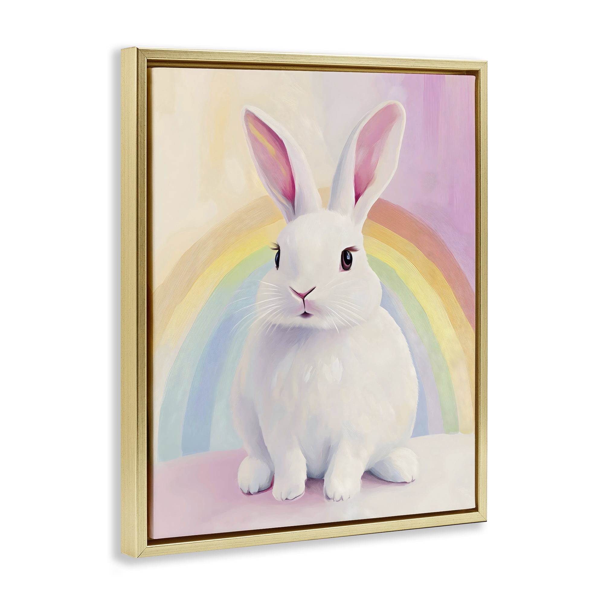 Stupell Industries Rainbow Bunny in Pastel Hues Gold Framed Floater Canvas Wall Art, design by The Prints Vibe
