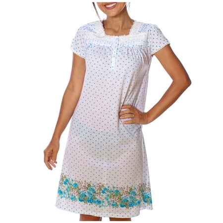 

Women s Floral Polka Dot Cap Sleeves Embroidery Lace Nightgown Regular Size Medium Aquamarine Color
