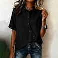 thumbnail image 5 of YuXingFu Womens Summer Tops Trendy with Sleeves Collared Short Sleeve Flared Tops - Split Hem for Fall Black L, 5 of 6