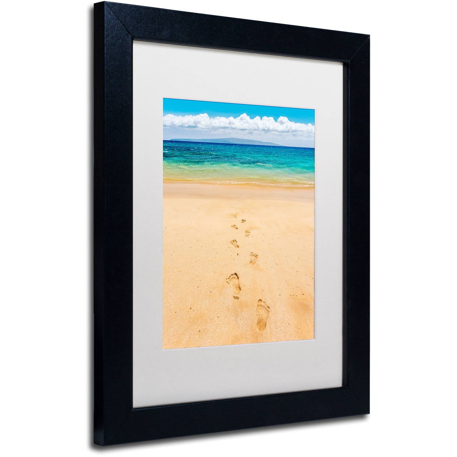 Trademark Fine Art 'Footprints in the Sand' Canvas Art by Pierre Leclerc, White Matte, Black Frame