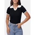 thumbnail image 3 of Women's Short Sleeve V Neck T Shirts Summer Knit Slim Fitted Basic Solid Color Tee Tops, 3 of 6