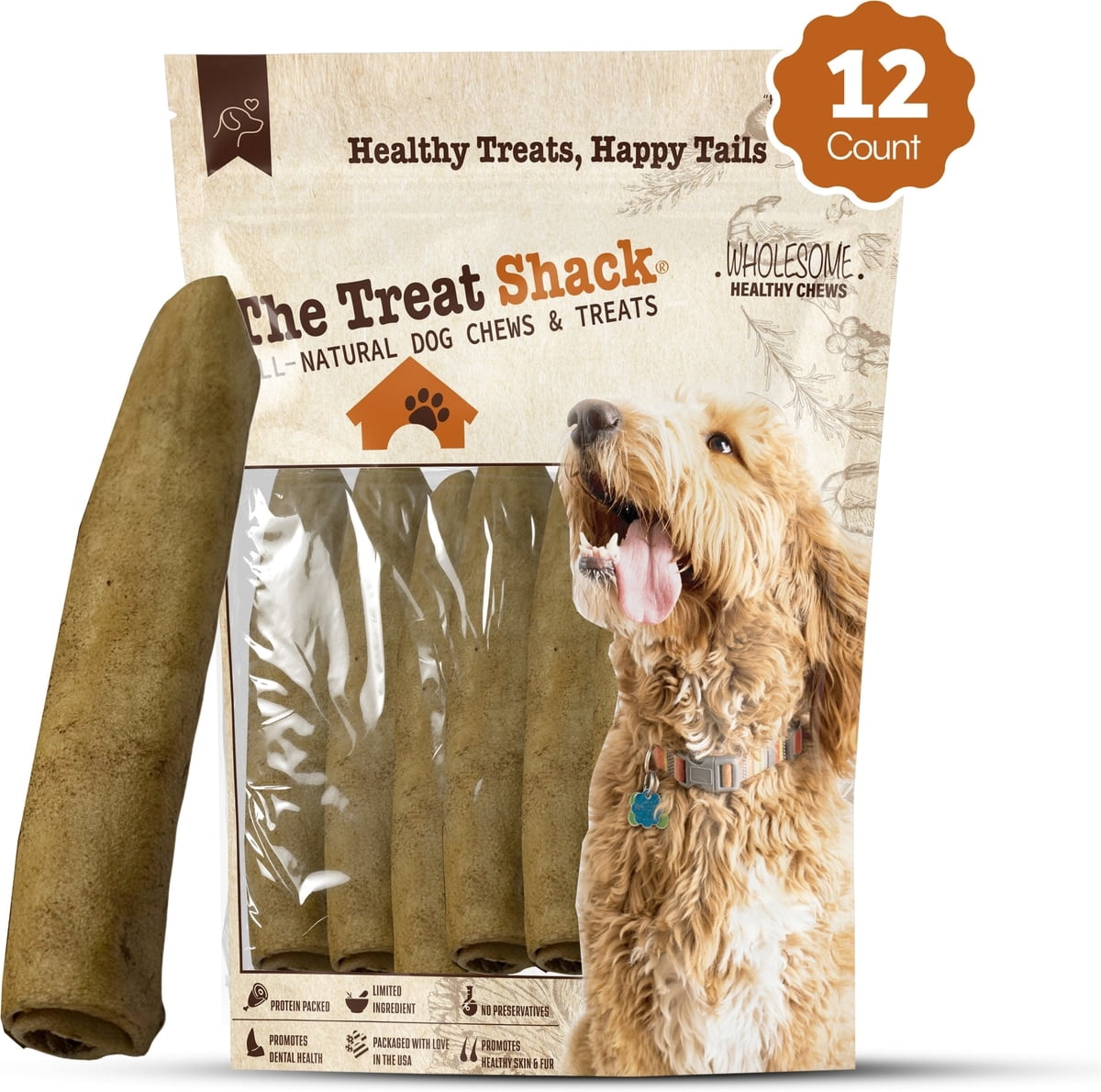 Retriever Rolls 7 to 8-in Peanut Butter Flavor Rawhide Dog Chew Treats, 12 CT