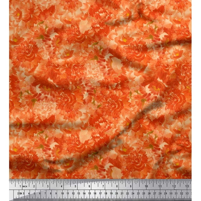 Soimoi OrangePolyester Georgette Fabric Watercolor Floral Fabric Prints by Yard 42 Inch Wide