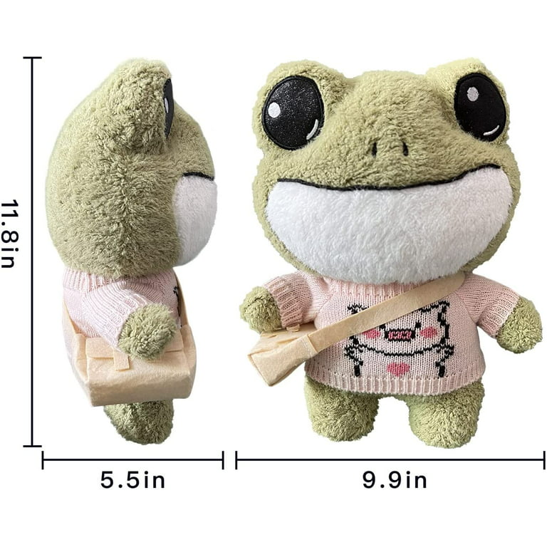 Cute Frog Plush Stuffed Animal w/ Sweater Clothes & Backpack, Soft Frog Plush Doll Toys, Fluffy Toy Frog Plushie Christmas Birthday Gifts for Boys