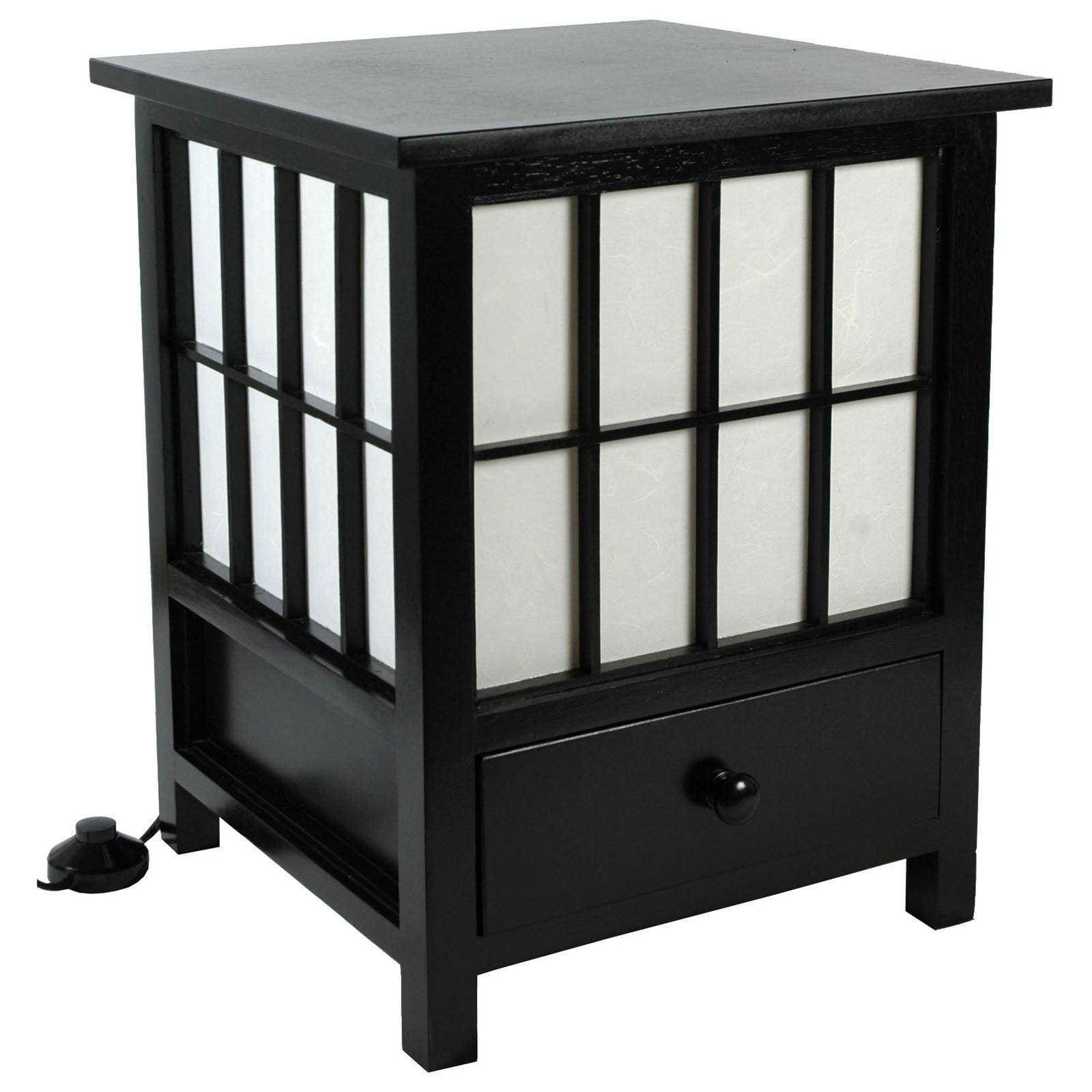 Oriental Furniture 19" Hokkaido Lamp with Drawer, Black, Traditional