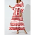 thumbnail image 2 of Michellecmm Women Geometric Print Long Dress, V-neck Puff Long Sleeve Loose Fashion Dress, 2 of 9