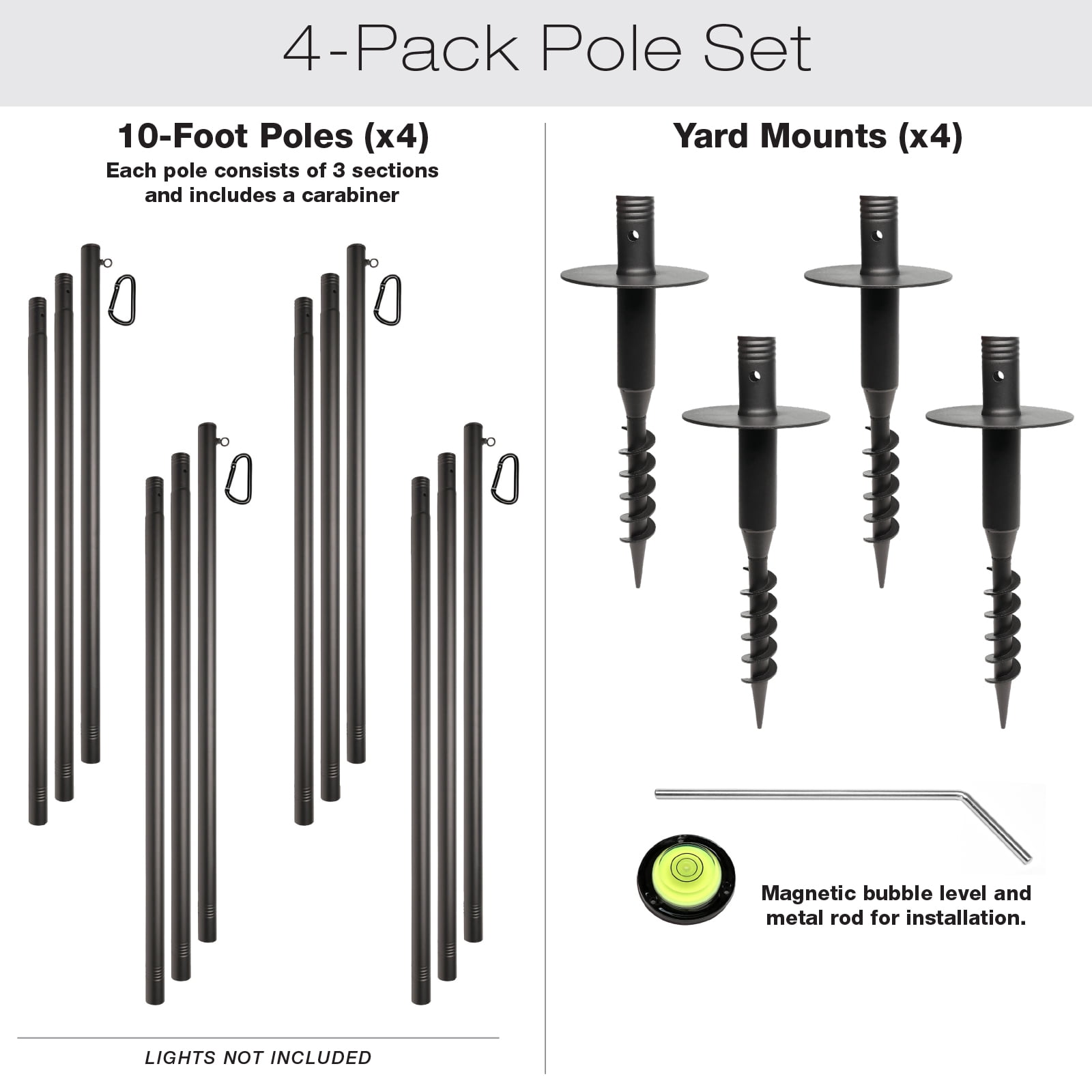 Premium String Light Poles - Extends to 10 Feet – Yard Mount (Grass/Dirt)