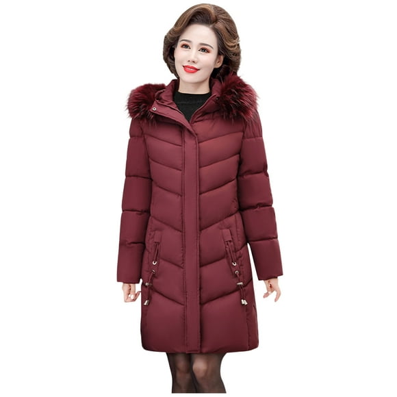 jovati Womens Jacket Winter Womens Winter Plus Size Mid-Length Slim Padded Jacket Mothers Cotton Coat