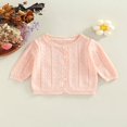 thumbnail image 2 of Infant Baby Girl Sweet Cardigan Solid Color  Neck Long Sleeve Knitted Coat Spring Summer Button-Down Sunscreen Outerwear, 2 of 7