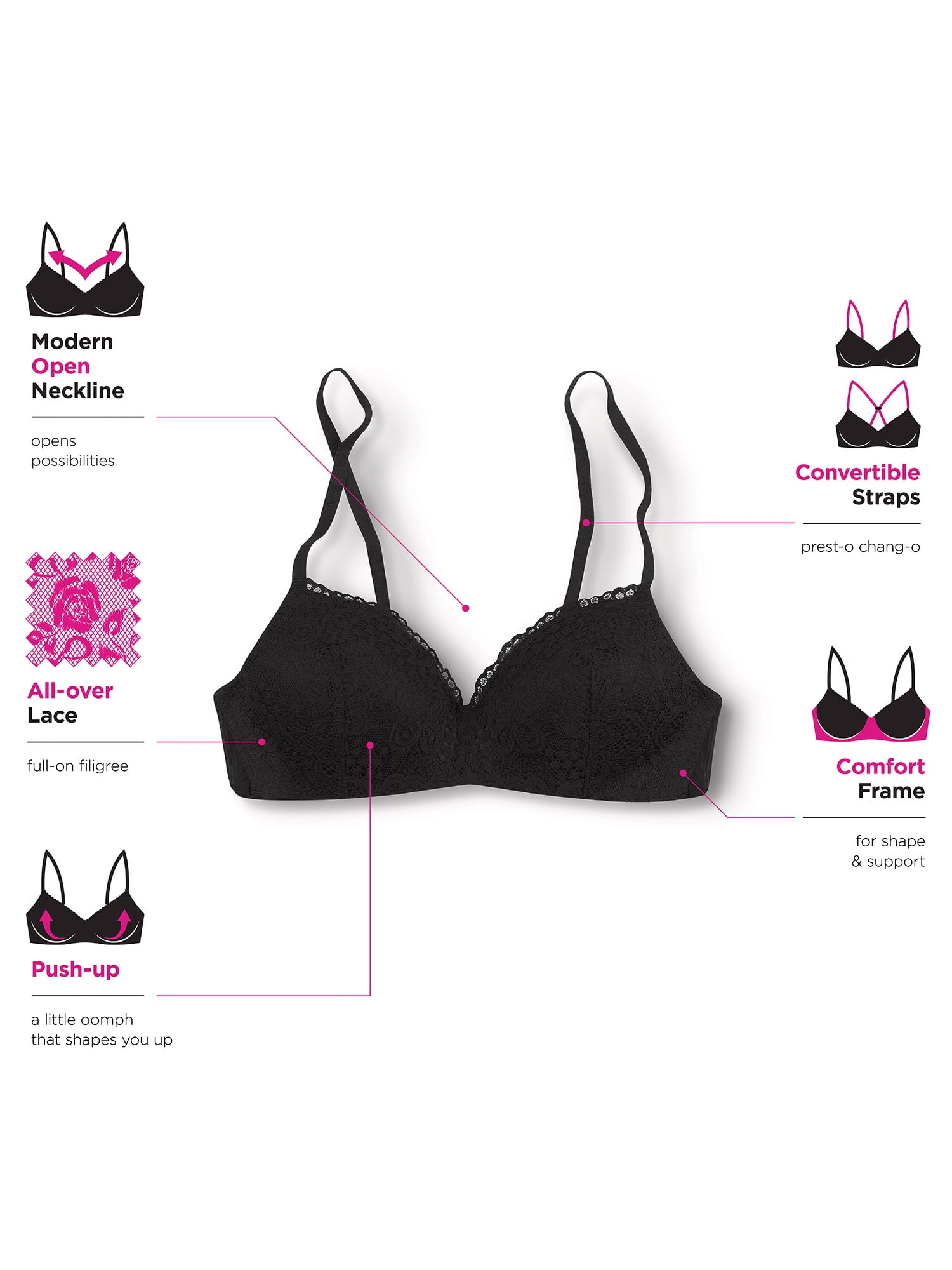Maidenform Women's Pure Comfort Lace Push-Up Wireless Bra, Style DM7680