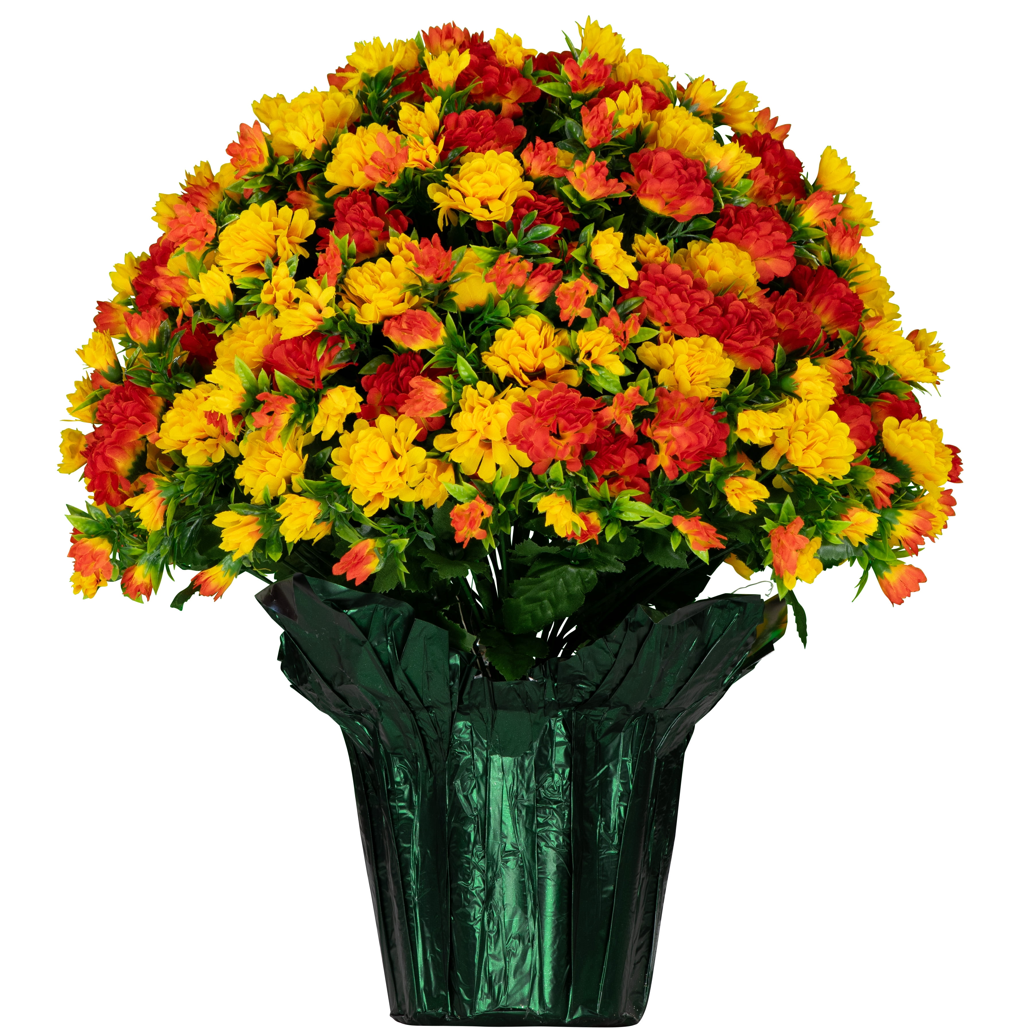 Sympathy Silks 2 Pack of Sunset Orange Mum Pots Artificial Flowers