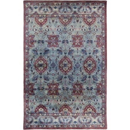 3.25' x 5.25' Berber Garden Maroon Red and Steel Blue Hand Tufted Area Throw Rug
