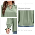 thumbnail image 5 of Blusa Cuello En V Manga Larga Puños Con Volantes Lazo Cordón Volante Cuello Alto Tops Casuales Para Mujer Verde S, 5 of 5