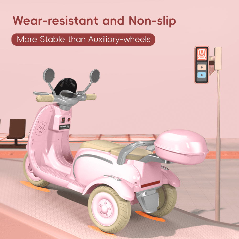 Hot Pink 12V Girl Motorcycle 3-Wheeler Battery Tricycle for Kid with Bluetooth Music LED Lights