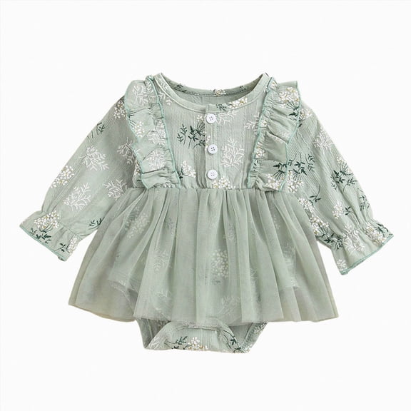 Wonitaaizi Baby Girl Romper Dress Flowers Baby Dress Romper Infant Fall Winter Festival Clothes (0-3 Months,Green)