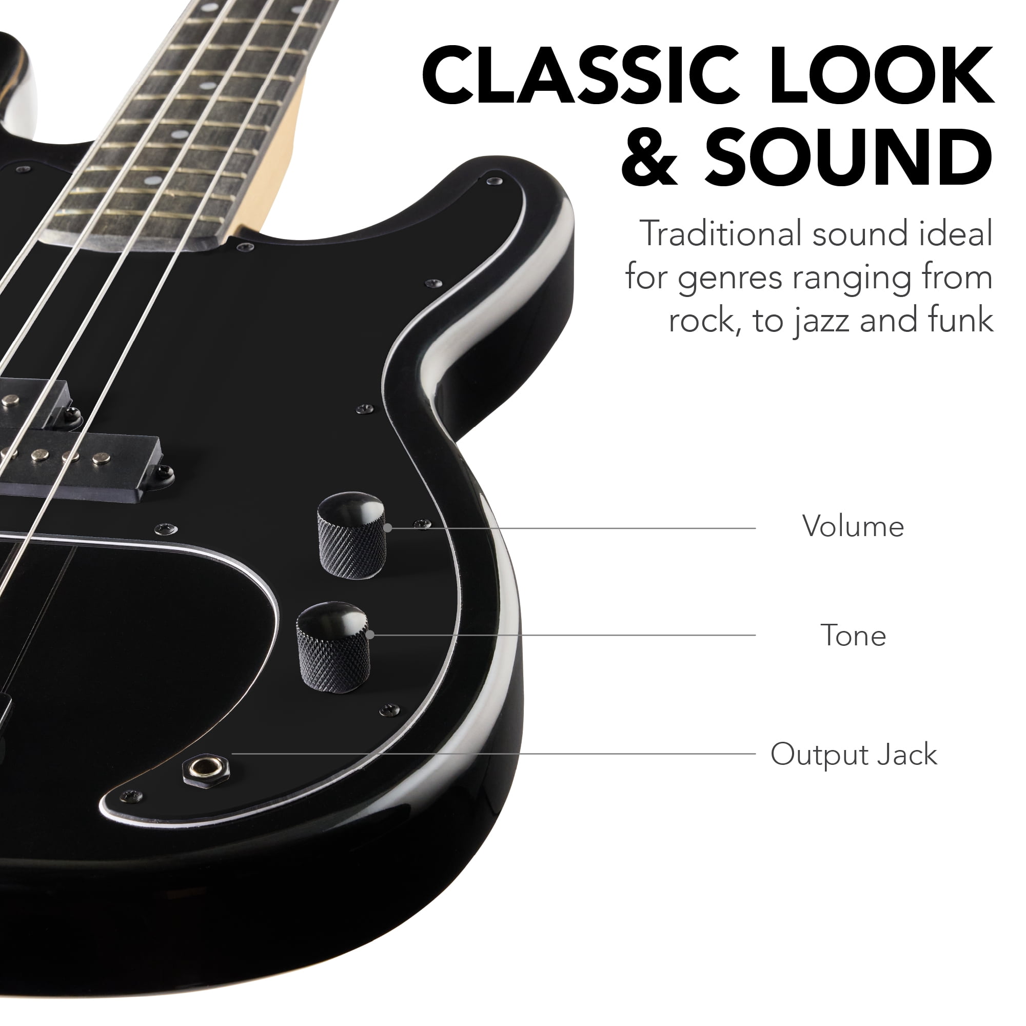 Best Choice Products Full Size Beginner 4-String Electric Guitar Bass Guitar w/ Padded Case - Black/Black