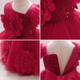 thumbnail image 3 of IDOPIP Toddler Flower Girl Dress Wedding Pageant Sparkle Sequin 3D Flowers Dress Asymmetric Shoulder Birthday Formal Tutu Dresses Party Gown 4-5 Years Red, 3 of 8