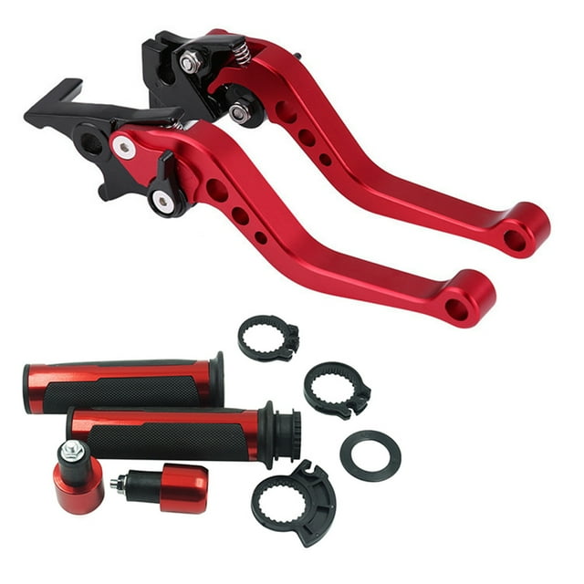 Mistaha Ensemble de Leviers de Frein et d'Embrayage de Moto à Vitesses Multiples Réglables avec Poignées de Guidon et Verrou de Noyau d'Accélérateur - Rouge