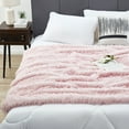 thumbnail image 2 of JONIYEAR Decorative Oversized Plush Fluffy Feather Faux Fur Throw Blanket 60" x 71",Extra Soft Long Shaggy Fuzzy Blanket, Double Sided Warm Elegant Furry Blanket for Gift Wedding Bed, Twin Size, Pink, 2 of 10