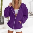 thumbnail image 2 of NMMUED Zip Up Hoodie Women Lightweight Jacket Oversized Sweatshirt Solid Color Fall Clothes Long Sleeve Loose Fit Cute Tops Dark Purple L, 2 of 9