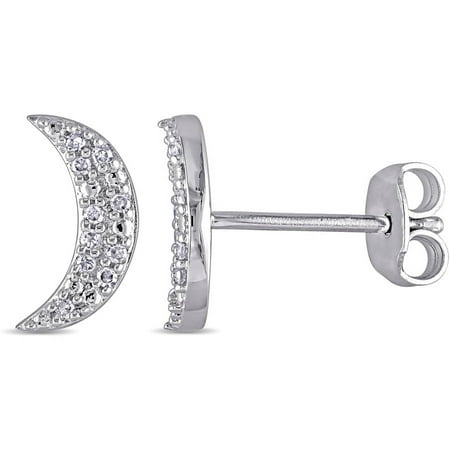 Miabella 1/10 Carat T.W. Diamond Sterling Silver Crescent Earrings