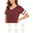 thumbnail image 4 of T-shirt à Col en V pour Femmes - T-Shirt Décontracté Ample à Manches Courtes, Style Baseball, à Blocs de Couleur, Rayé, Raglan, 4 of 6