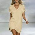 thumbnail image 2 of Admvng Dress for Women Solid Soft And Comfortable Short Sleeve V Neck T Shirt Dress, 2 of 9