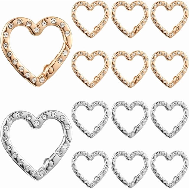 1 caja de 20 llaveros con forma de corazón, 2 colores, cierre de anilla de corazón, aleación de diamantes de imitación, dorados y plateados, hebilla resistente con gancho a presión.