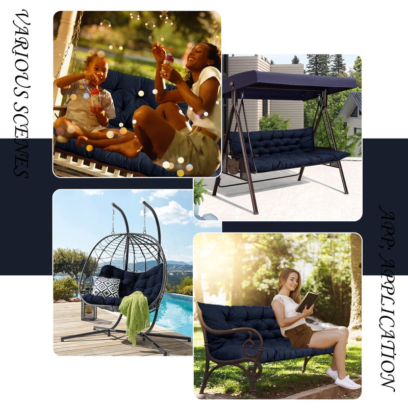 Outdoor Cushions for Patio Furniture, 4" Thick Waterproof Porch Swing Cushions Replacement with Backrest, 2-3 Seater Bench Cushion（Navy blue,40*40in）