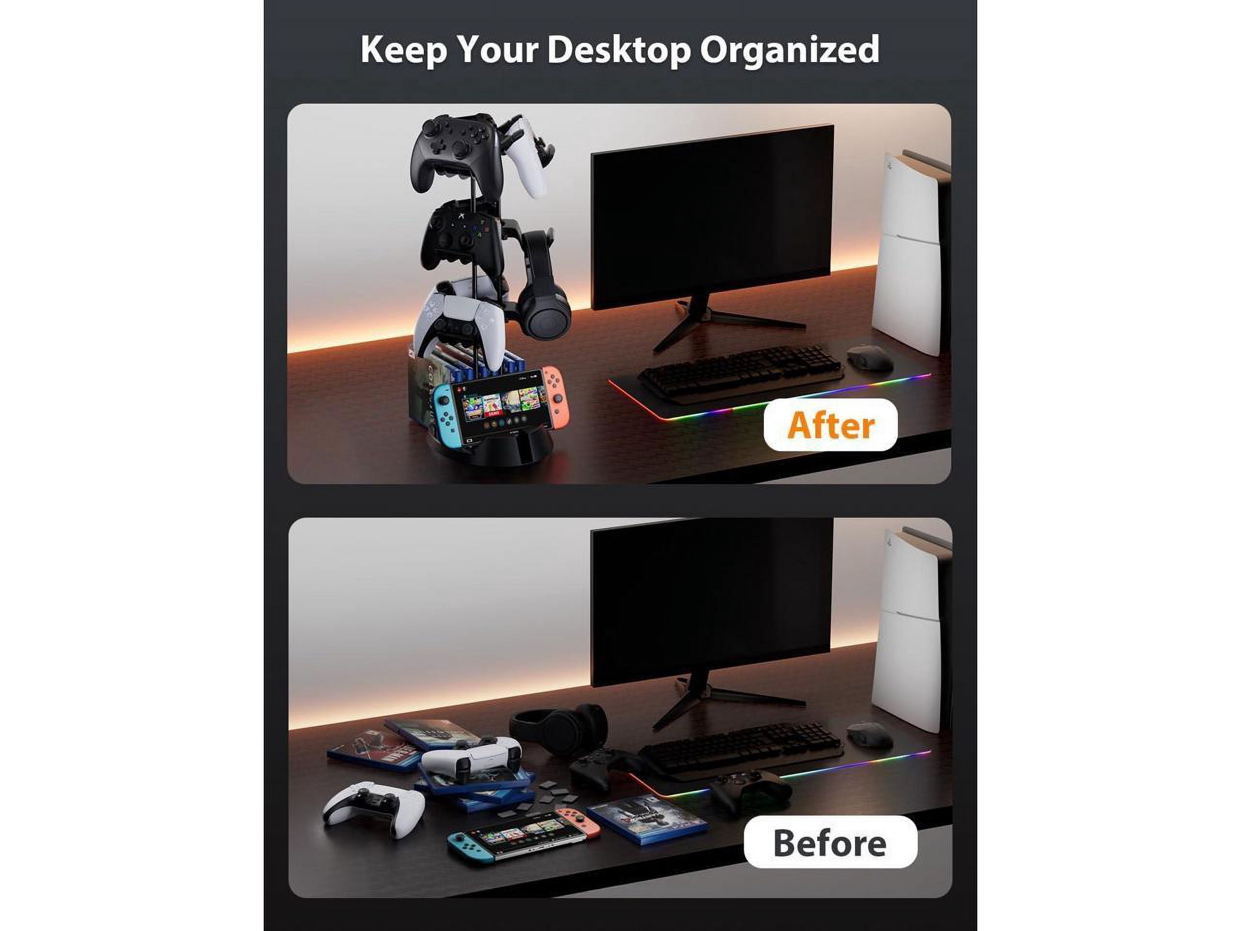 Controller Holder with Organizer Base, 3 Tiers Desk Gaming Controller Headset Stand with Cable Organizer for All Xbox PS4 PS5 Switch Pro Crontroller Gaming Accessories