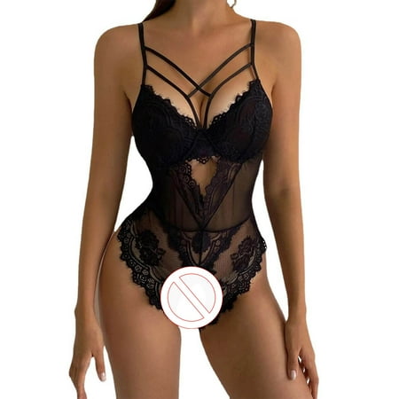 

Lingerie Sets for Women Solid Color Lace Low-cut Open-back Sexy Open Mesh Translucent Plastic Waist Jumpsuit Women Sexy Plus Size Teddy Dress Christmas Lingerie Dress