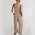 thumbnail image 4 of Kmdttou Up to 30% off! Women'S Spring/Summer Solid Color Casual Round Neck Button Sleeveless Waist Pocket Sports Jumpsuit Pants on Clearance!, 4 of 7