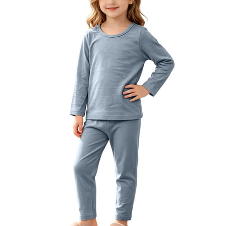 Cethrio Girls Pajama Sets Long Sleeve Cotton Casual 2 Piece Soft Girls Sleepwear Light Blue Size 18-24 Months