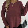 thumbnail image 4 of Fanxing Fall Pullover Sweaters for Women Oversized Crew Neck Knitted Tops Casual Dressy Long Sleeve Loose Jumper Travel Outtfits Wine XL, 4 of 8