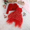 thumbnail image 5 of WIBACKER 2Pcs Kid Girl Xmas Dress and Cardigan Suit Spaghetti Strap Snowflake Print Lace Dress and Velvet Cardigan Tops Outfits 2-8Y, 5 of 12