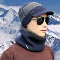 thumbnail image 2 of ZOELNIC Men Winter Warm Hat Scarf Set Knit Visor Beanie Fleece Lined Beanie with Brim Cap, Navy Blue, 2 of 5