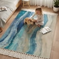 thumbnail image 6 of Kitchen Runner Rugs, Blue Gradient Water Ripple 3'x5' Throw Rug with Tassels, Watercolor Oil Painting Art Washable Soft Floor Carpet Runner for Hallway Bedroom Bathroom Laundry Room, 6 of 9