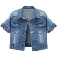 thumbnail image 4 of JIAYUE Womens Denim Outerwear Coats Jackets Solid Color Short Sleeve Relaxed Fit Button Trucker Cropped For Women Classic Design, 4 of 8