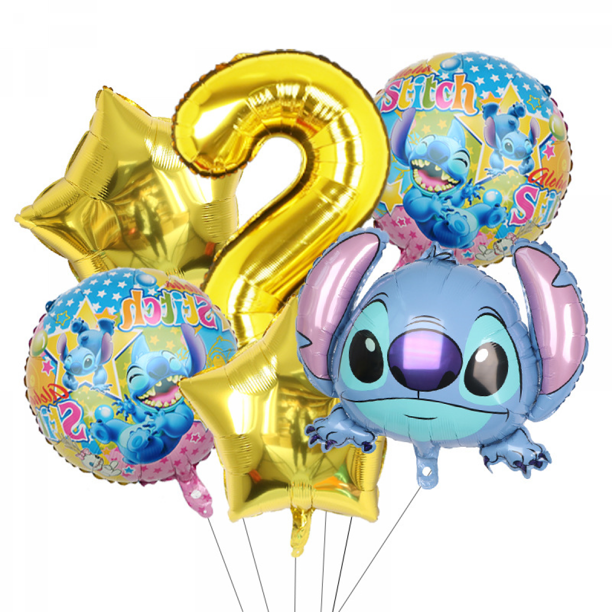 YOSENING 6PCS Cute Cartoon Stitch Birthday Foil Balloons for Girls, Baby Shower, Kids Party Decor QQH624-3053