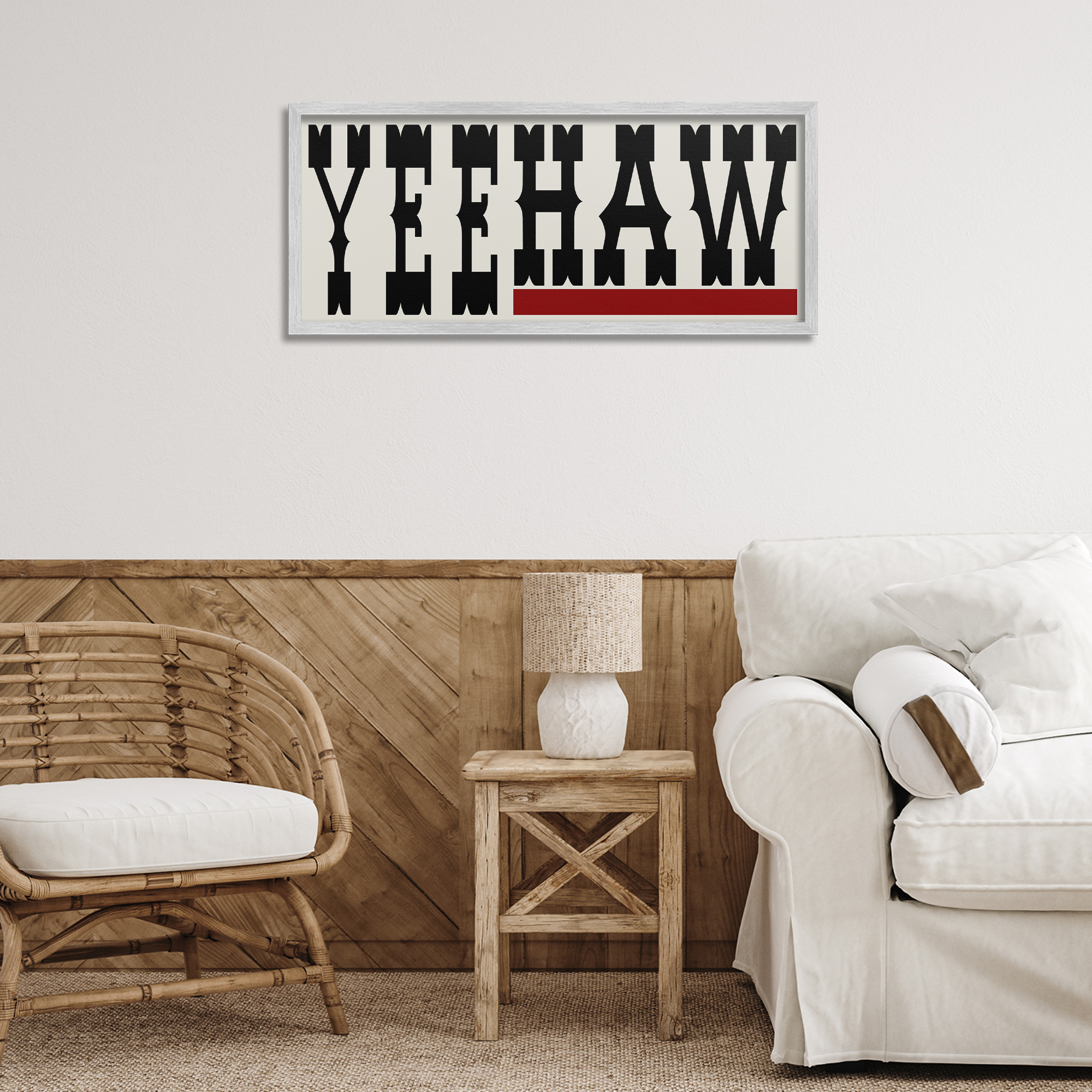 Stupell Industries Yeehaw Western Word Typography Painting Gray Framed Art Print Wall Art, 30 x 13
