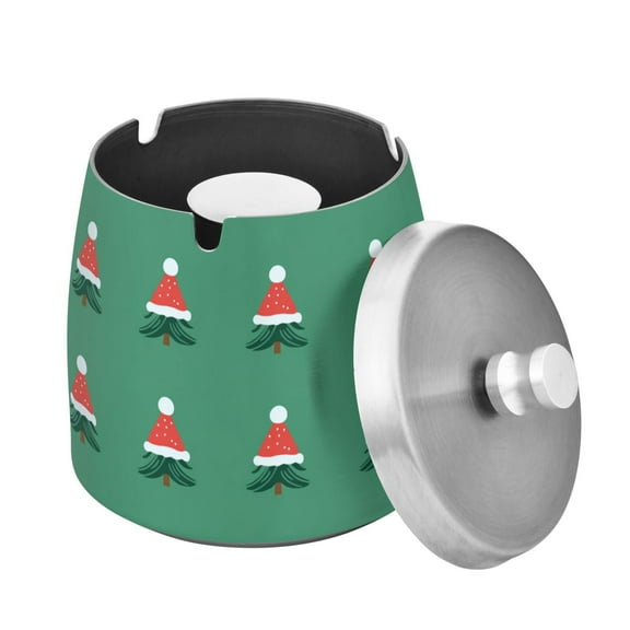Yayeee Ashtray with Lid for Cigarette Smokeless Stainless Steel Home Ash Holder, Christmas Trees