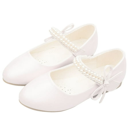 Otqutp Girls Kids Strap Beaded Pearl Sandals Princess Dance Party Formal Pointed Toe Shoes Ankle Closed Trendy Non Slip Shoes